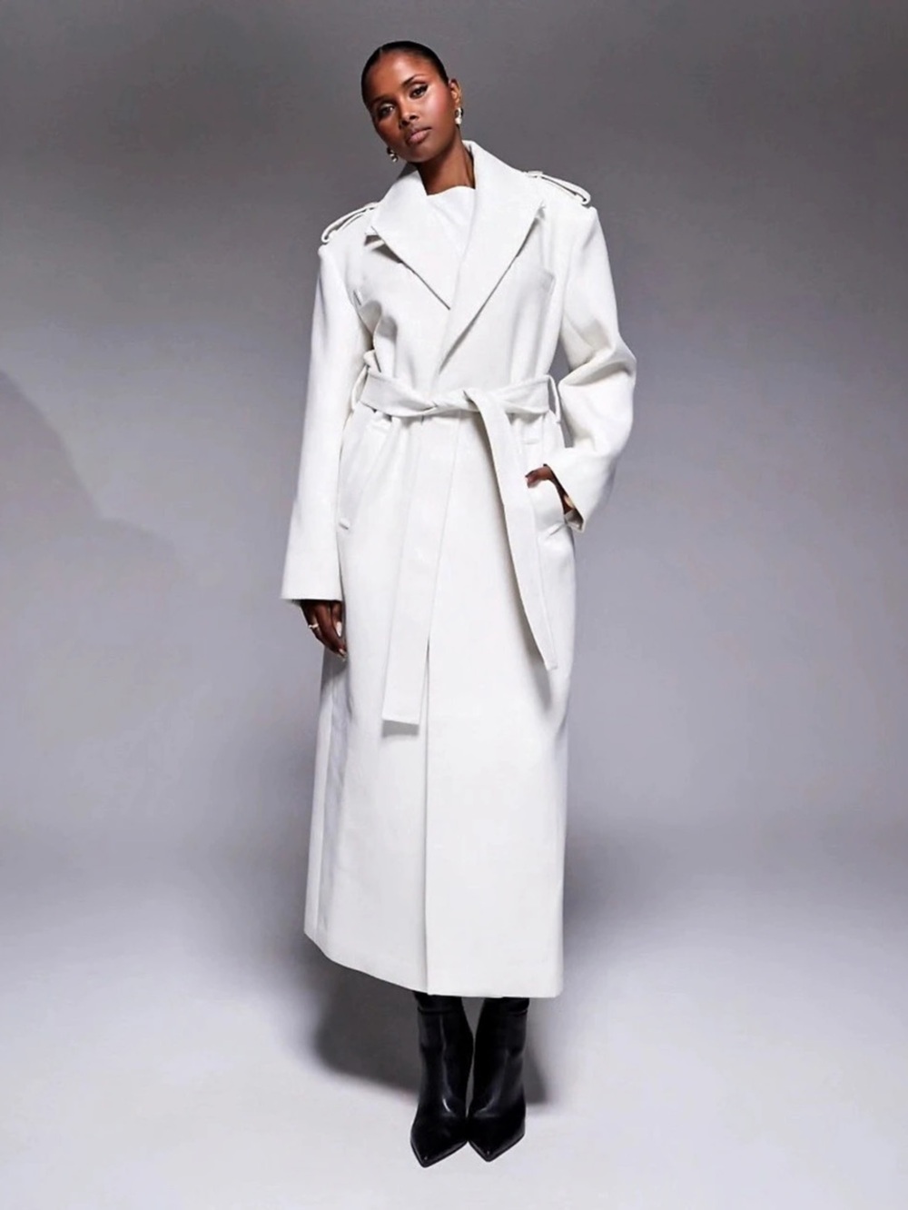 NWT Jluxlabel Savannah Women's White Belted maxi Trench Coat